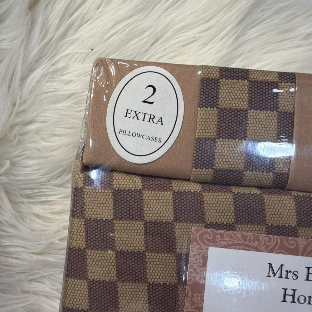 Mrs Bella Home King Bamboo Sheet Set 4-Piece Brown Check Pattern
